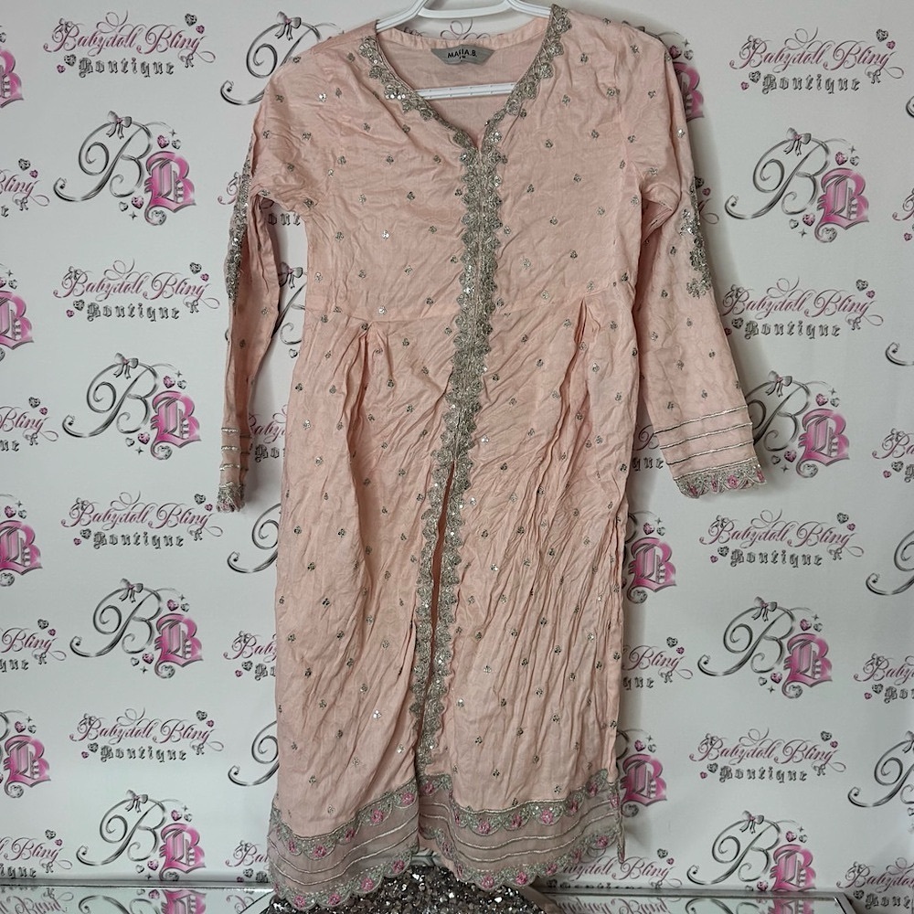 Maria.b. Dress Elegant Pink Embellished Long Dress boho Bollywood long sleeve